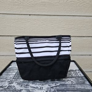 Rachel Ray insulated two compartment lunch bag black and white stripes